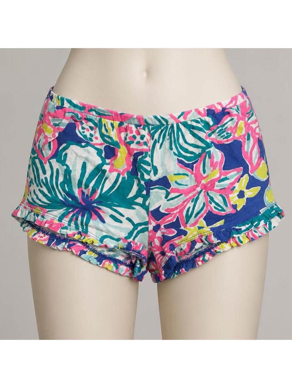 Lilly Pulitzer Blue Floral Ruffled Pajama Knit Shorts, Multi Color, Size Small